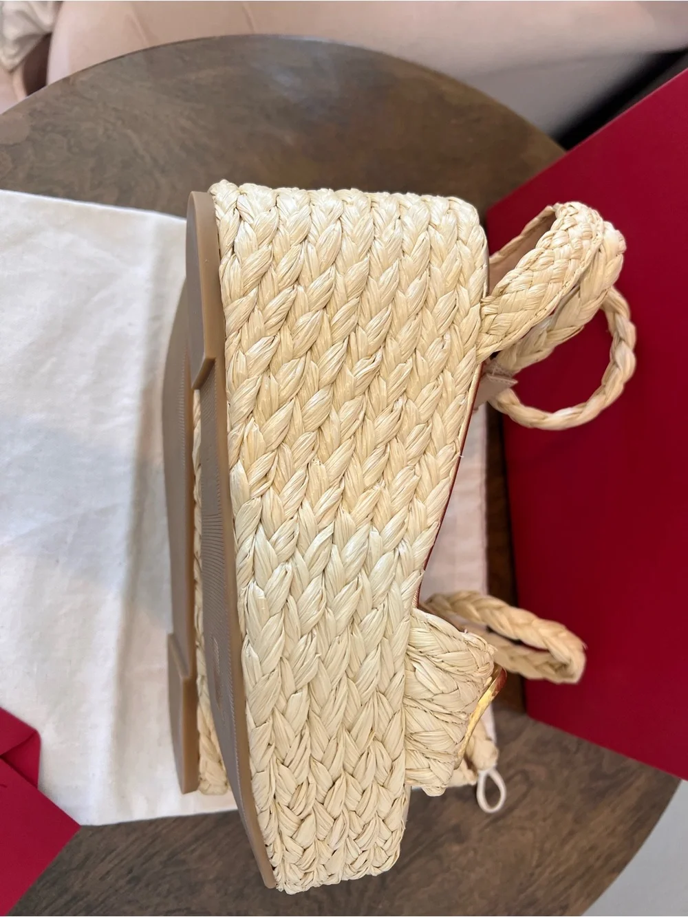 RARE Valentino Garavani VLogo Natural Raffia Platform Sandals 38.5 8.5 NWT $970
